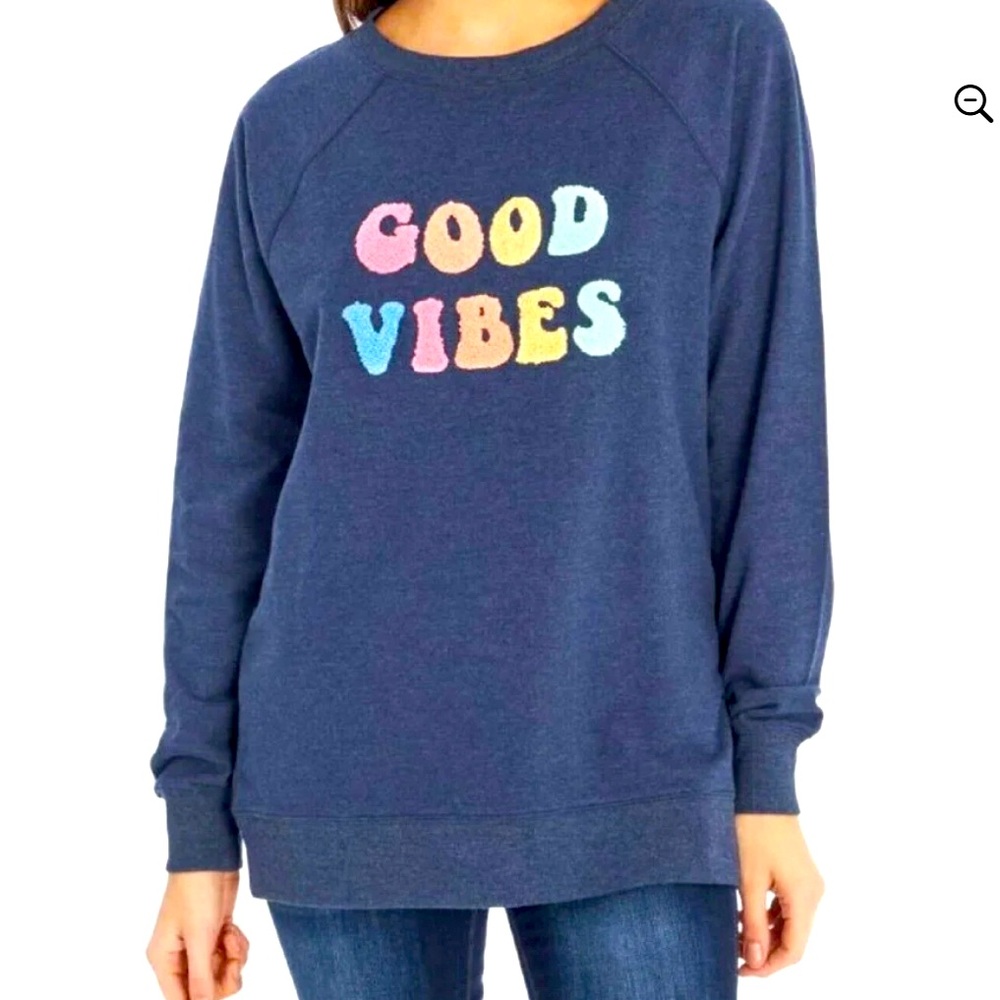 Wildfox Deep Blue Good Vibes lightweight Sweatshirt size medium
